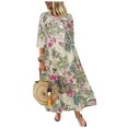 thumbnail image 1 of Robe Longue Maxi Boho Décontractée en Coton et Lin à Manches 3/11 à Fleurs pour Femmes, 1 of 8