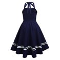thumbnail image 3 of HKEJIAOI Liquidation d'Économies Robes Décontractées pour Femmes Cadeau de Noël Femmes Robe Évasée à Rayures à Col Licou Robe Sans Manches à Col Rond Bleu Foncé, 3 of 5