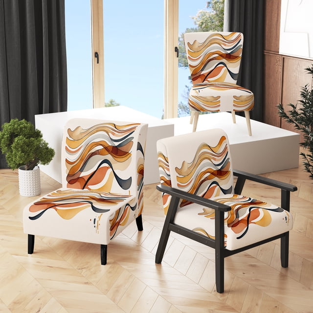 Designart « Vagues Abstraites en Orange Brûlé VI » Fauteuil d'Appoint Moderne Orange Rembourré - Fauteuil Moderne pour Chambre