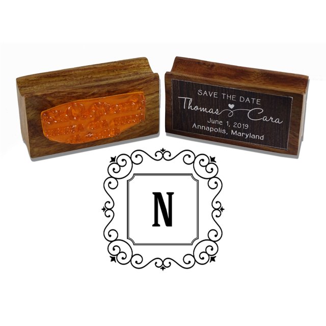 Printtoo Monogramme Lettre Carrée Bordure en Caoutchouc Monté Timbre de Bureau