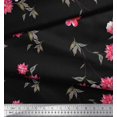 thumbnail image 2 of Soimoi Tissu Poly Georgette Feuilles et Imprimé de Fleurs Roses au Mètre, 52 Pouces de Large, 2 of 3