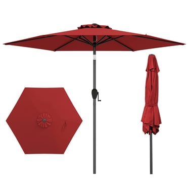 Gymax Parasol de Patio 7,5 Pi Parasol de Marché Extérieur Robuste avec Inclinaison à Bouton-Poussoir Bourgogne