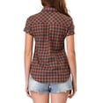 thumbnail image 3 of INSPIRE CHIC Women's Plaid Shirts Point Collar Button Down Blouses XL Red Yellow, 3 of 6