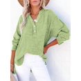 thumbnail image 4 of Womens Casual Button V Neck Long Sleeve Shirts Oversized Solid Blouses Tops Light Green XXXL, 4 of 7