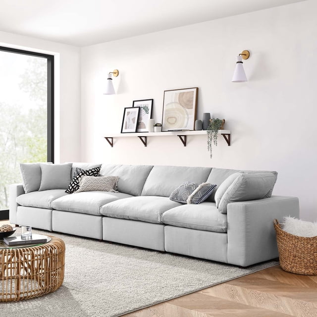 Modway Commix 4 Piece Down Filled Overstuffed Sectional Sofa Set in Light Gray