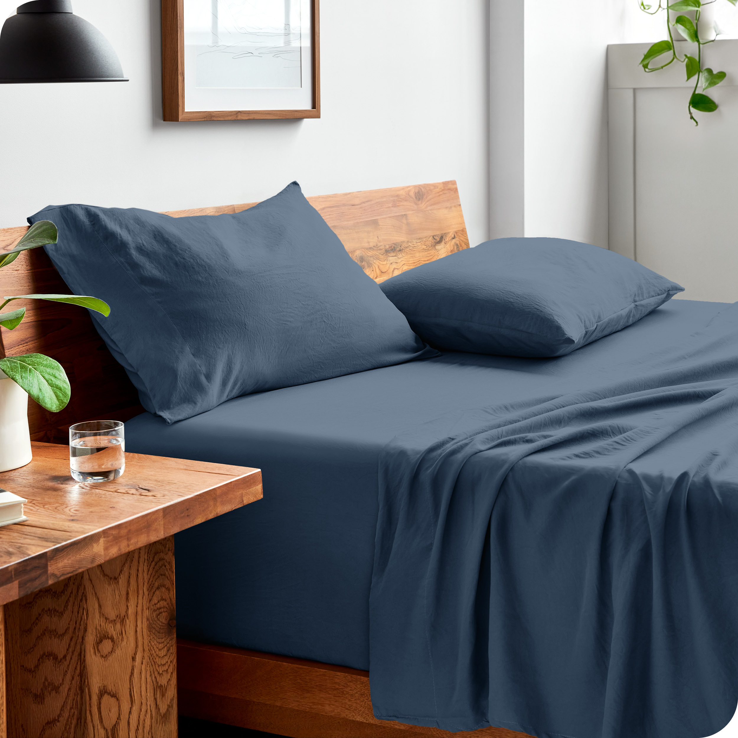 Bare Home Ensemble de Draps Lavés - Premium 1800 Collection - Poche Profonde - 3 Pcs - Lit Simple, Bering Sea
