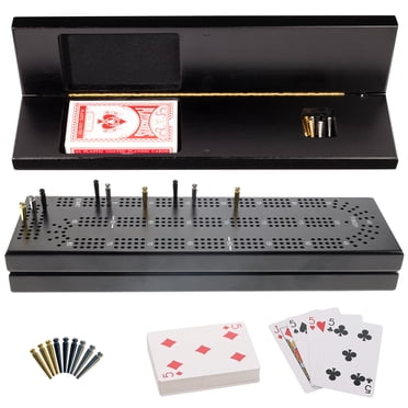 WE Games Ensemble d'Armoire de Cribbage, Bois Massif 3 Planches de Piste, Chevilles et Cartes