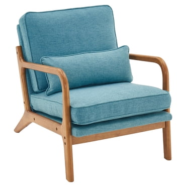 Ktaxon Mid Century Modern Accent Chair, Linen Fabric Armchair with Solid Wood Frame Teal