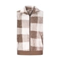 thumbnail image 3 of IROINID Débardeurs de Course pour Femmes, Cardigans Patchwork à Carreaux pour Femmes à devant Ouvert Sans Manches Cardigan Manteau en Peluche Hauts Brun m, 3 of 5