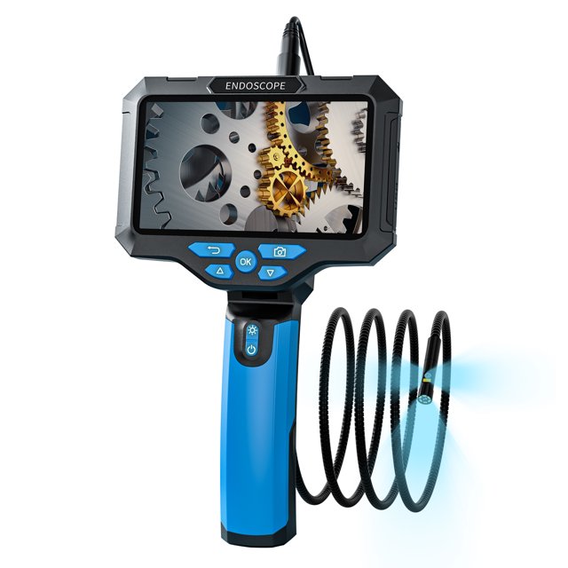 Lepmerk Endoscope Industriel Portable avec Écran HD de 5 Pouces, Caméra Tri-Objectif 7.9mm, Tube Rigide Serpent 5m, Outil d'Inspection HD 1920P, Modèle T28 en Bleu, Inclut Guide Utilisateur Multilingue