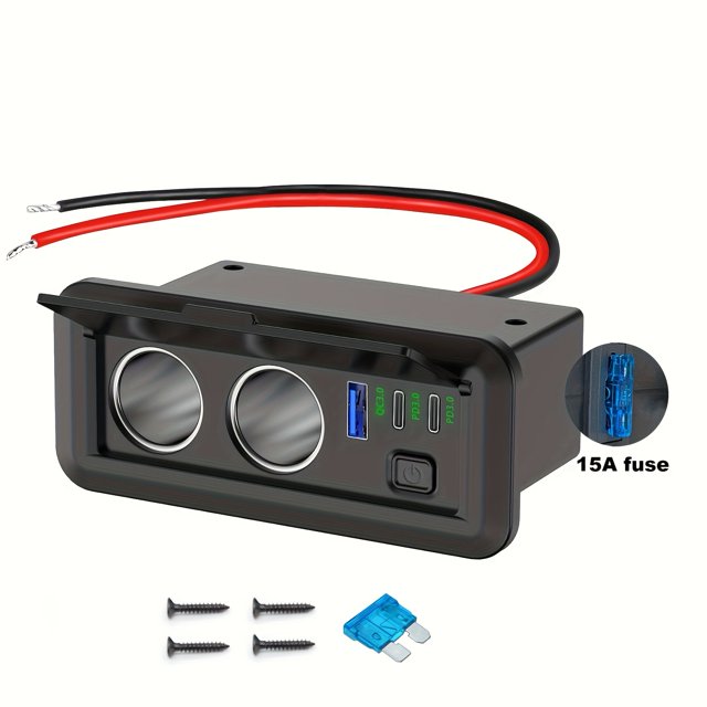 LEEYNEER Dual Cigarette Lighter Splitter Power Adapter with 3 USB Ports - Fast Charging 12V/24V Compatibility Fit for Cars RVs and Boats - Black Glossy Finish with Mounting Screws and