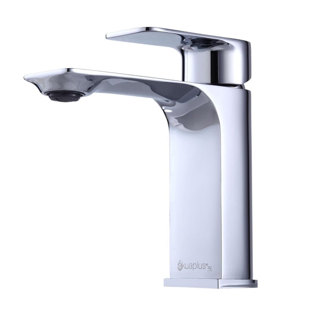 Le Robinet de Lavabo Rond à un Seul Trou akuaplus® ELENA avec Corps en Laiton Chromé Poli, Poignée à Levier Unique, Cartouche en Céramique et Aérateur NEOPERL, Comprend des tubes d'Alimentation en Eau; Convient à l'Installation dans un Lavabo de Salle de Bain, Plaque Centrale de 4 Pouces Vendue Séparément.