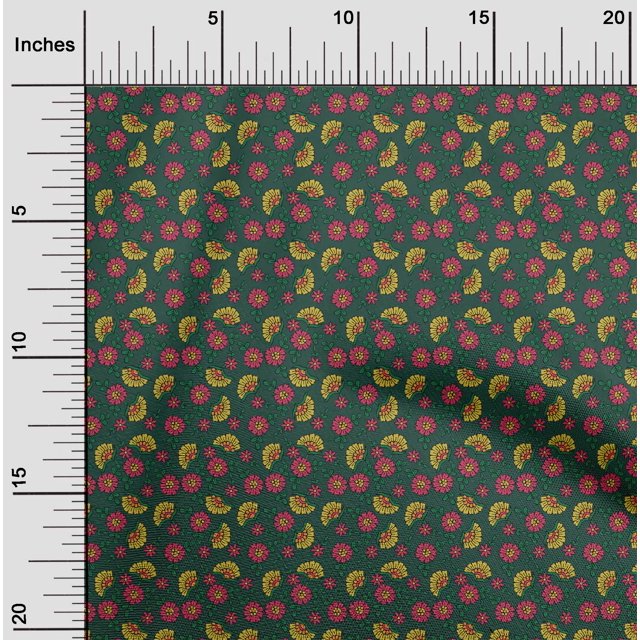 oneOone Tissu Popeline de Coton Imprimé Feuilles & Fleurs BTY 56 Pouces de Large
