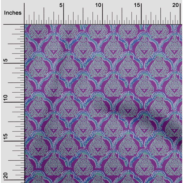 oneOone Georgette Viscose Fabric Damask & Floral Block Printed Fabric 1 Yard 42 Inch Wide