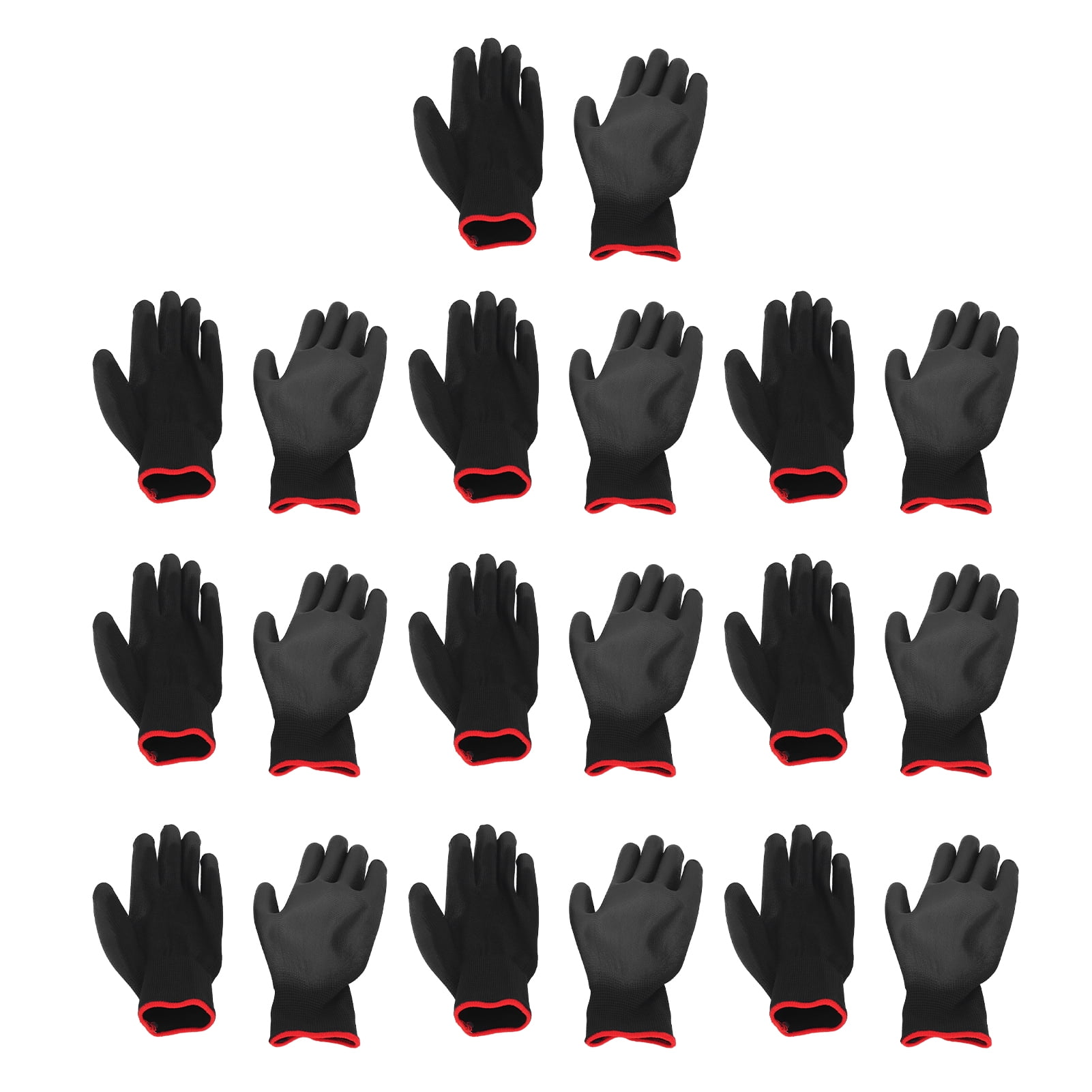 Work Gloves Men, Work Gloves Pack 10 Pairs Safety Work Gloves PU Coated Static Proof Nylon General Black with Red Edge for Lab, Electronic Workshop, Gardening