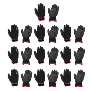 Work Gloves Men, Work Gloves Pack 10 Pairs Safety Work Gloves PU Coated Static Proof Nylon General Black with Red Edge for Lab, Electronic Workshop, Gardening