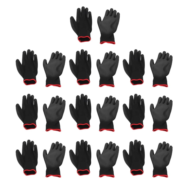 Work Gloves Men, Work Gloves Pack 10 Pairs Safety Work Gloves PU Coated Static Proof Nylon General Black with Red Edge for Lab, Electronic Workshop, Gardening