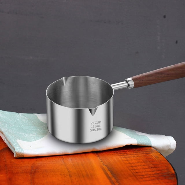 Stainless Steel Pouring Pot, Mini Kitchen Pot, Wooden Handle, Even Heat Distribution, For Oil, Melting Chocolate, Warming Sauces, Versatile Cooking Utensil