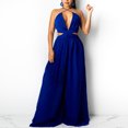 thumbnail image 2 of Womens Halter Neck Backless Loose Chiffon One-Piece Wide Leg Jumpsuit Overalls Full Length Long Pants Beach Boho Rompers, 2 of 7