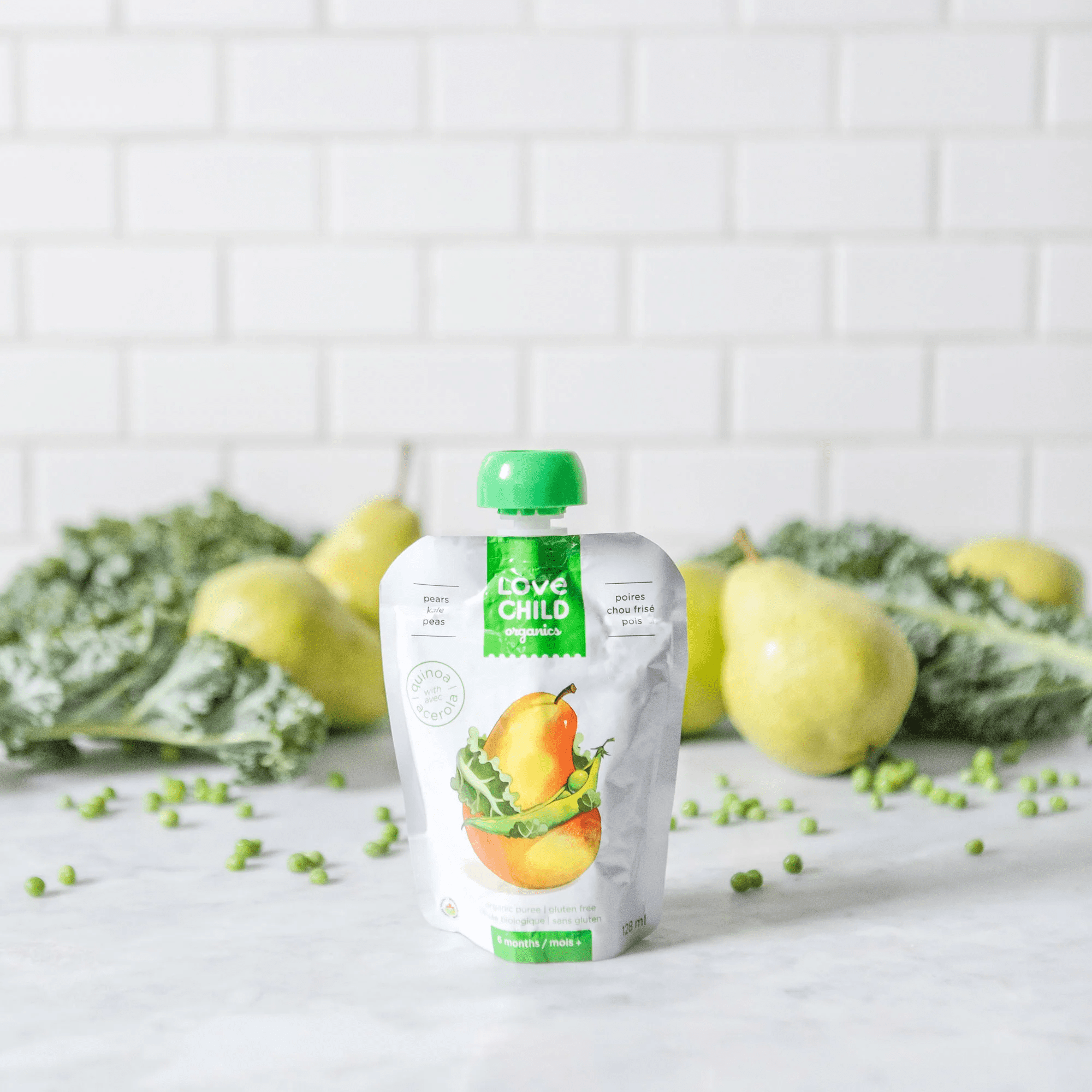 Purée poires, chou frisé + pois Superblends Love Child Organics, 128 ml, sachet