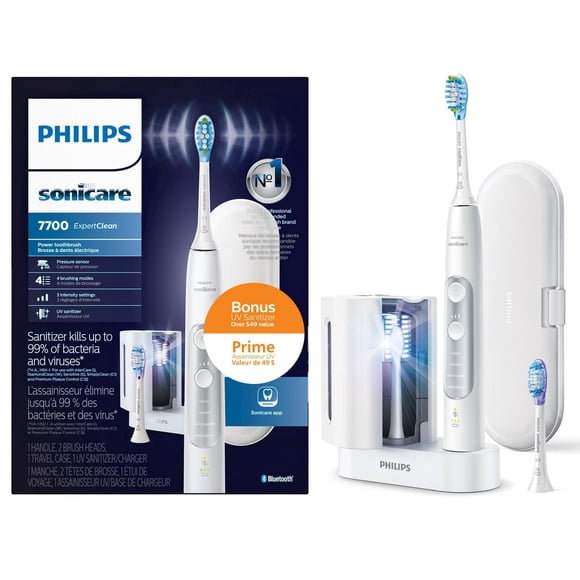 Philips Sonicare ExpertClean 7700 Rechargeable Electric Toothbrush with UV Sanitizer, White with Silver, HX9630