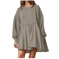 thumbnail image 1 of Pisexur Robe Chandail Surdimensionnée pour Femmes, Col Rond, Manches Longues, Patchwork, Robe d'Automne, Chandail à Enfiler, Hauts Amples et Fluides, Robe Chandail, Mini-Robe, 1 of 8