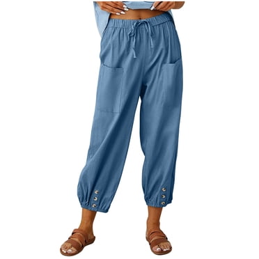 2025 Pantalons Décontractés pour Femmes Femmes Été Combinaisons Taille Haute pour Femmes Pantalon Long Pantalons en Lin Décontractés Pantalons à Jambe Grand Combinaisons pour Femmes Décontractées Grande Taille Pantalon Long Pantalons avec Poche pour Femmes Confortable