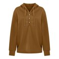 thumbnail image 4 of Women Fall Winter Solid Color V-Neck Button Crop Workout Long Sleeve Sexy Hoodied Tops Pullover Blouse, 4 of 9