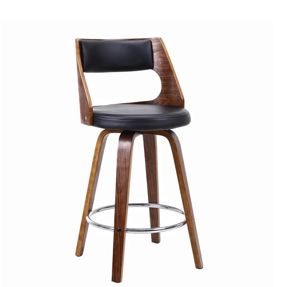 Mid-Century Swivel Bar Stools, 26" Seat Height Wood Counter Stools with Back and Footrest, Faux Leather Upholstered Bar Chair for Kitchen Island, Bar, Cafe, Dining Room