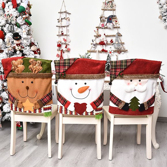 Ludlz Christmas Chair Back Cover Dining Table Chair Slipcover Christmas Plush Stuffed Santa Claus Snowman Reindeer Chair Cover for Home Christmas Decor
