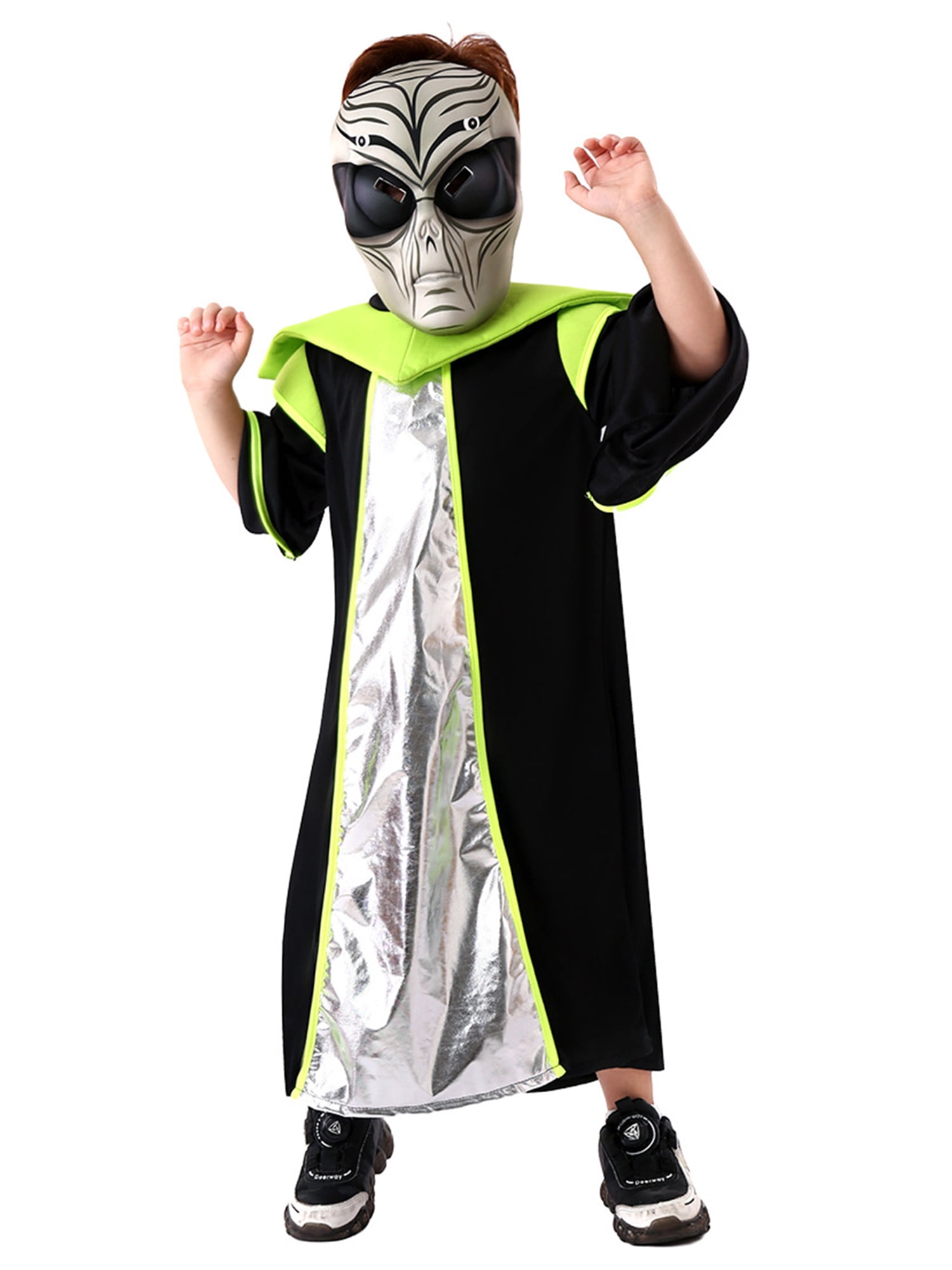 SUNSIOM Costume d'Halloween Alien pour Enfants Robe à Manches Longues Ensemble de Couverture de Visage Tenues de Cosplay de Fête