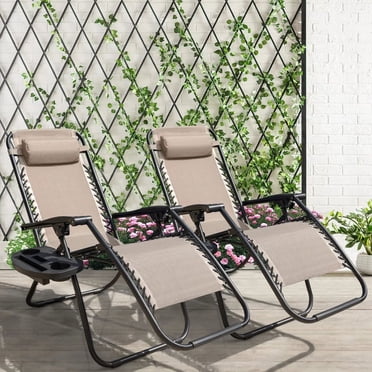Homall Chaise Zéro Gravité Pliable pour Patio avec Porte-Gobelet, Fauteuil Inclinable d'Extérieur Réglable en Tissu Textilène, Chaise Longue Portable, Lot de 2, Beige