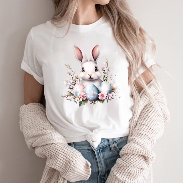 Weiqiqre Women Clothing Happy Easter T Shirt Easter Bunny Shirt Cute Rabbit Graphic Tee Gift Spring Tees Tops