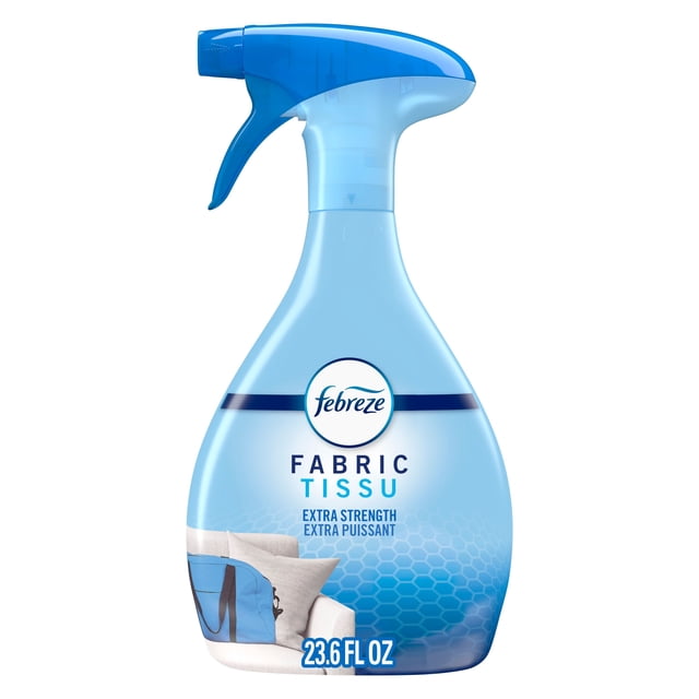Febreze Extra Rafraîchisseur de Tissus Fort, Parfum Original, Bouteille Vaporisateur de 23,6 fl oz avec Gâchette Bleue et Étiquette Montrant les Tissus et les Tissus d'Ameublement, Conçue pour Éliminer les Odeurs des Tissus Ménagers et des surfaces Souples.