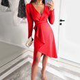 thumbnail image 2 of Pompotops Mode Femmes Sexy Casual Fesses V-Cou Minceur Solide Longue Robe à Manches Longues en Vente, 2 of 7