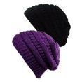 thumbnail image 1 of Tuque Tricotée pour Femmes (Lot de 2) - Noir/violet Foncé, 1 of 1