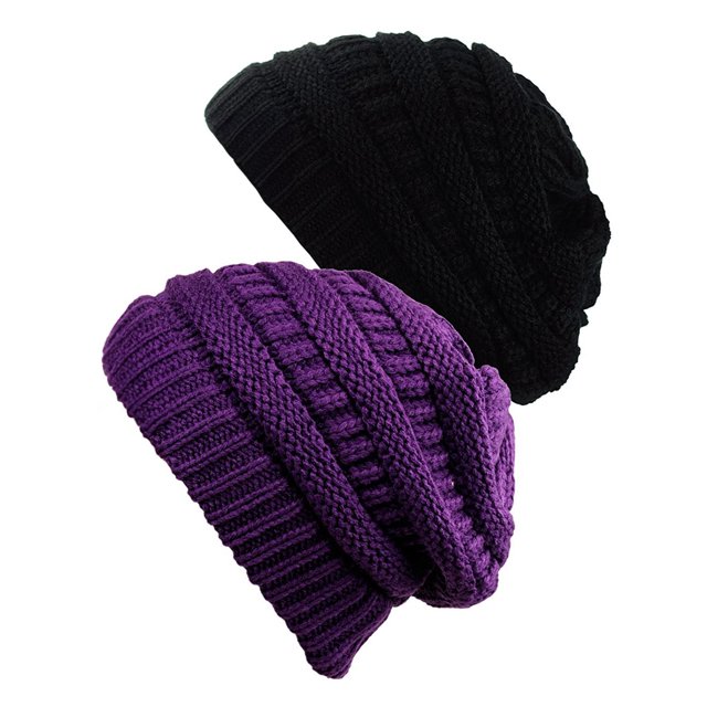 Tuque Tricotée pour Femmes (Lot de 2) - Noir/violet Foncé