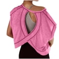 thumbnail image 1 of Amzcrzy Hauts pour Femmes Tendance Couleur Unie Hauts de Printemps Été pour Femmes Décontractés Manches Courtes Col Rond T-Shirts Dos Découpé Confortables Hauts de Sortie, 1 of 5
