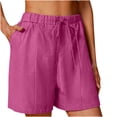 thumbnail image 1 of Annhoo Womens Plus Size Cotton Linen Shorts High Waisted Drawstring Wide Leg Solid Comfy Casual Shorts with Pockets, 1 of 7