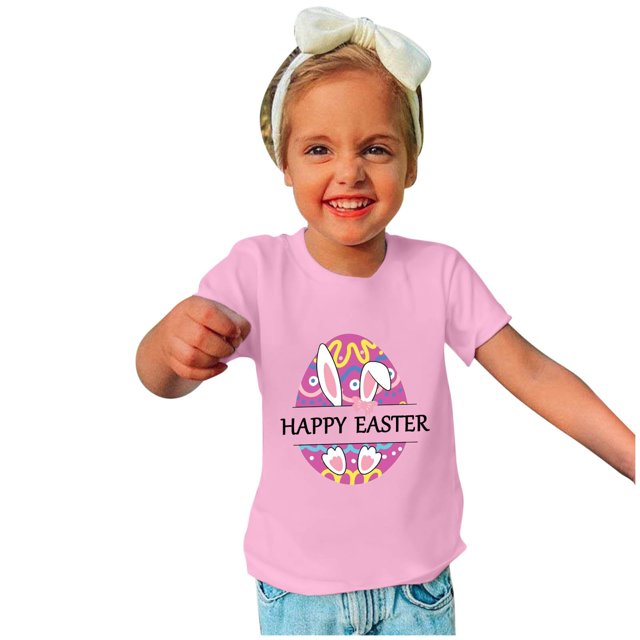 EGNMCR Blouses & Chemises à Manches Courtes Col Rond pour Tout-Petits Garçons Filles Mode Imprimé Ufs de Lapin de Pâques