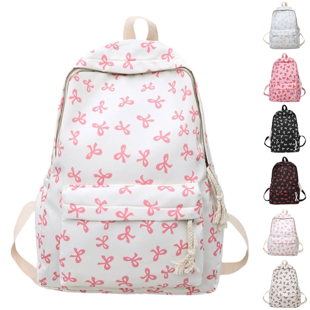 Bow Backpack Cute Preppy Daypack for Teen Girls College Travel Bookbag Stylish Large Capacity Rucksack