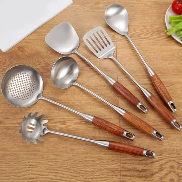 Funie Cooking Utensils Non-stick Anti-slip 304 Stainless Steel Food Slotted Turner Soup Ladle for Bakery
