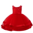 thumbnail image 1 of MIASHUI Robe de Concours pour Filles, Robe de Fête à Volants avec Fleurs, Robe de Bal de Mariage pour Enfants, Robe de Princesse Formelle, Rouge, 3-6 Mois, 1 of 8
