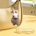 thumbnail image 2 of Fluffy Rabbit Keychain Pendant Soft Plush Toy Backpack Charm Khaki Metal Hook Attachment Car Accessory Gift Decorative Item Lightweight Portable Fur Simulation Y-464 Khaki, 2 of 7