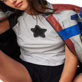 thumbnail image 2 of Women‘s Casual Basic Vintage Star Pattern Short Sleeves Slim Fit Crop Tops T-Shirts, 2 of 5