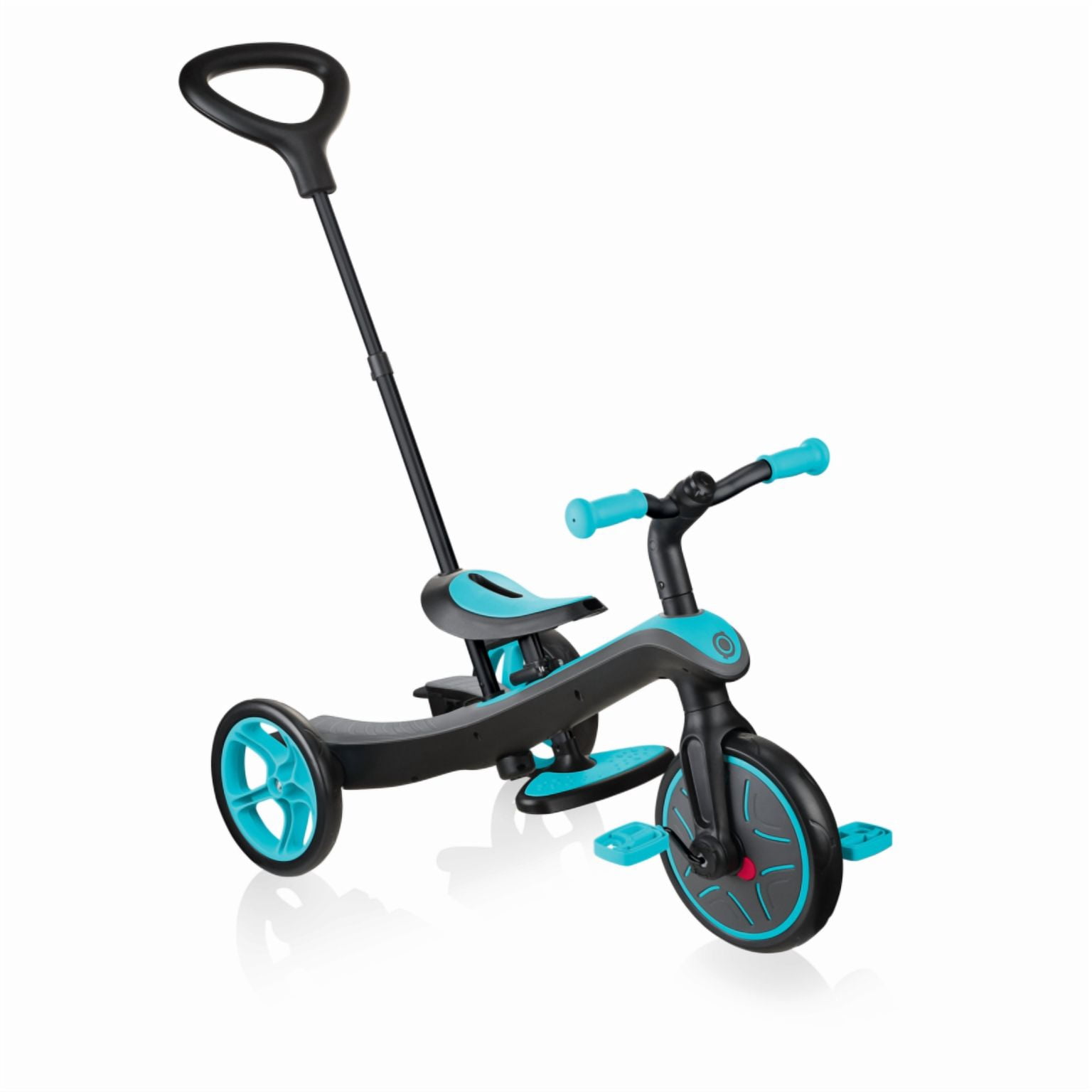 Globber Tricycle 4-en-1 Explorer (Turquoise) – 1 Unité, se transforme d’un tricycle assisté avec poignée en draisienne pour tout-petits