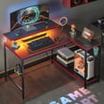 thumbnail image 1 of Pinmoco 42" Reversible L-Shaped Gaming Desk with Monitor Stand, LED Lights& Headset Hooks, Home Office, Carbon Fiber Black, 1 of 11