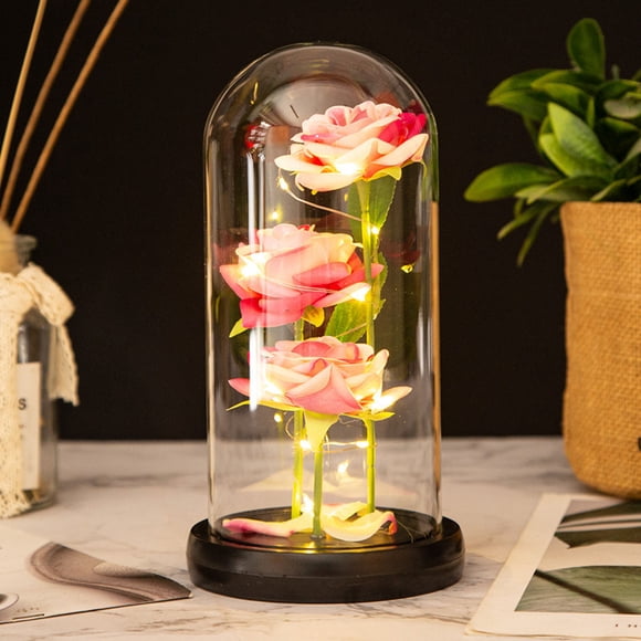TopLLC Cadeau de la Saint-Valentin Lampe de Nuit Led 3 Roses Abat-Jour en Verre Ornements