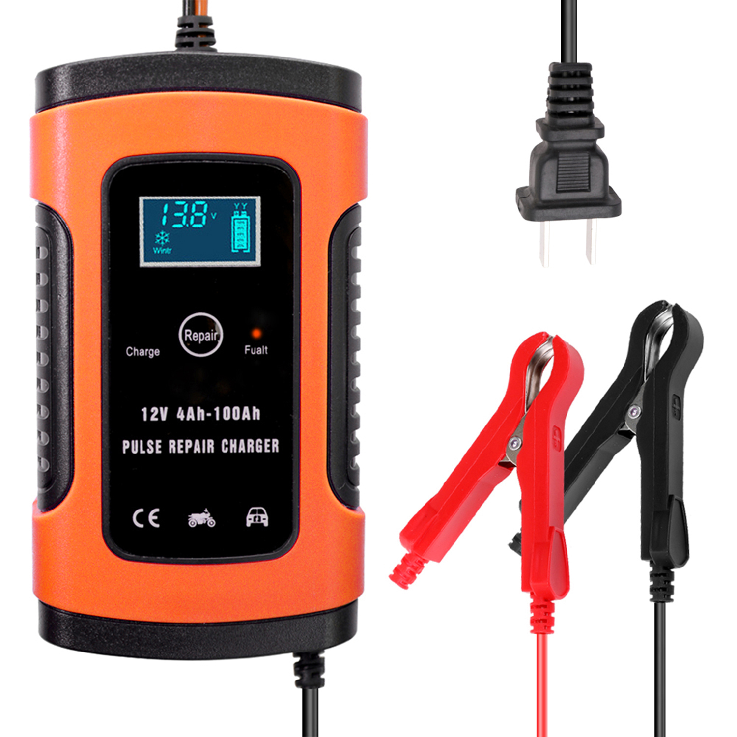 12V 5A Fully Automatic Car Battery Charger with Intelligent Fast Charging Pulse Repair Charger for Wet and Dry Lead-Acid Batteries, Car Jump Starter, Emergency Jump Starter with Digital LCD Display