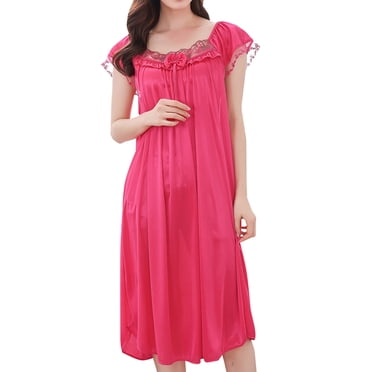 yillto Nuisettes Satinées et Soyeuses pour Femmes à Manches Courtes Longue Nuisette Ample Vêtements de Nuit Vêtements de Détente Robe de Nuit